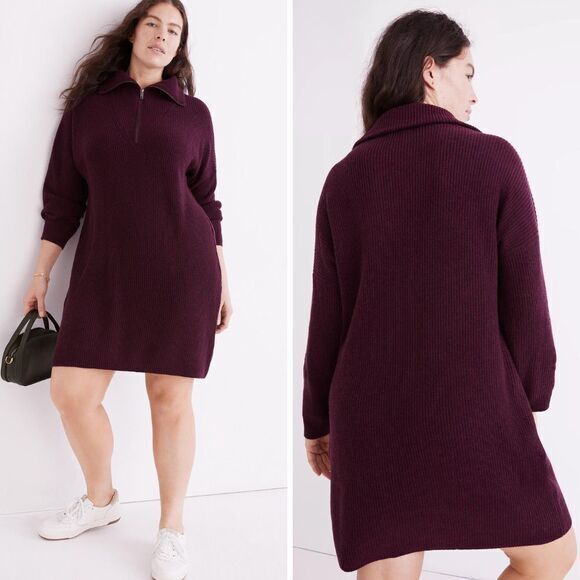 NEW Madewell Ribbed Half-Zip‎ Sweater Dress, M - Picture 1 of 16